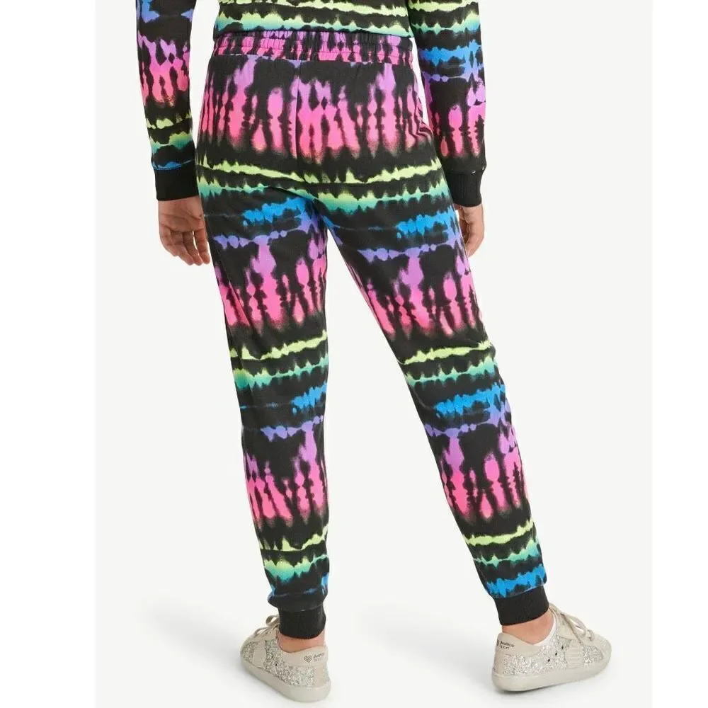 NWT Justice Girls Sz M(10) Colorful Fleece Tie Dye Joggers Graphic Sweatpants